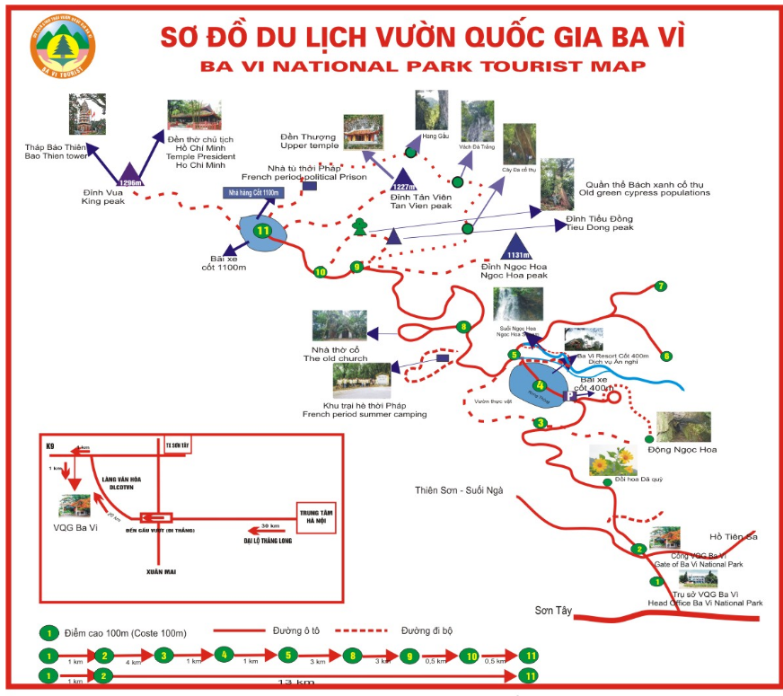 Travel map ba Vi national park