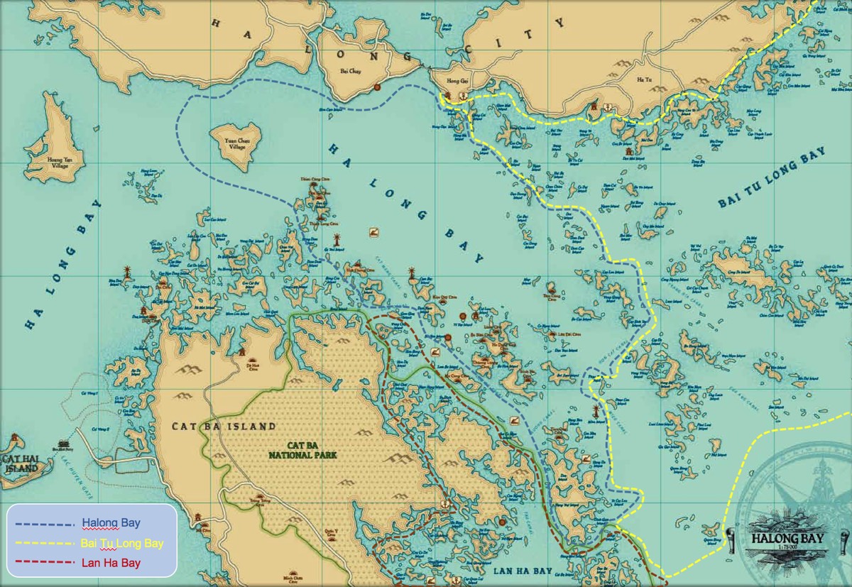 The map of Halong bay, Bai Tu Long bay & Lan Ha bay
